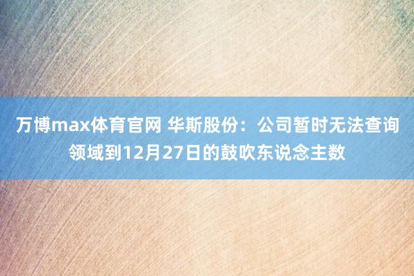 万博max体育官网 华斯股份：公司暂时无法查询领域到12月27日的鼓吹东说念主数