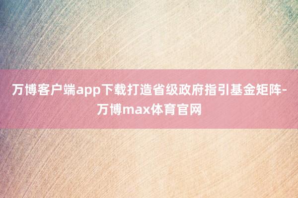 万博客户端app下载打造省级政府指引基金矩阵-万博max体育官网