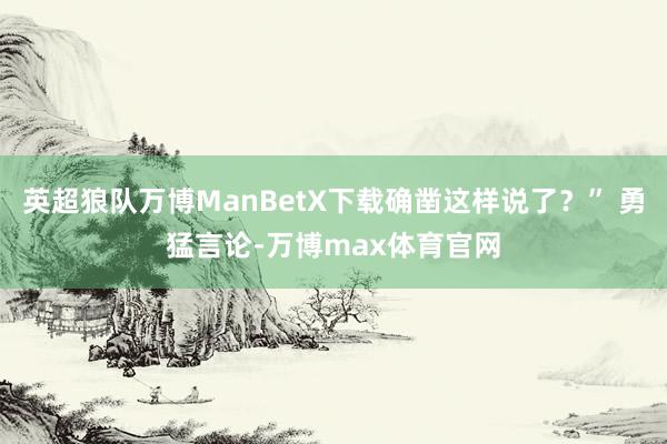 英超狼队万博ManBetX下载确凿这样说了?” 勇猛言论-万博max体育官网
